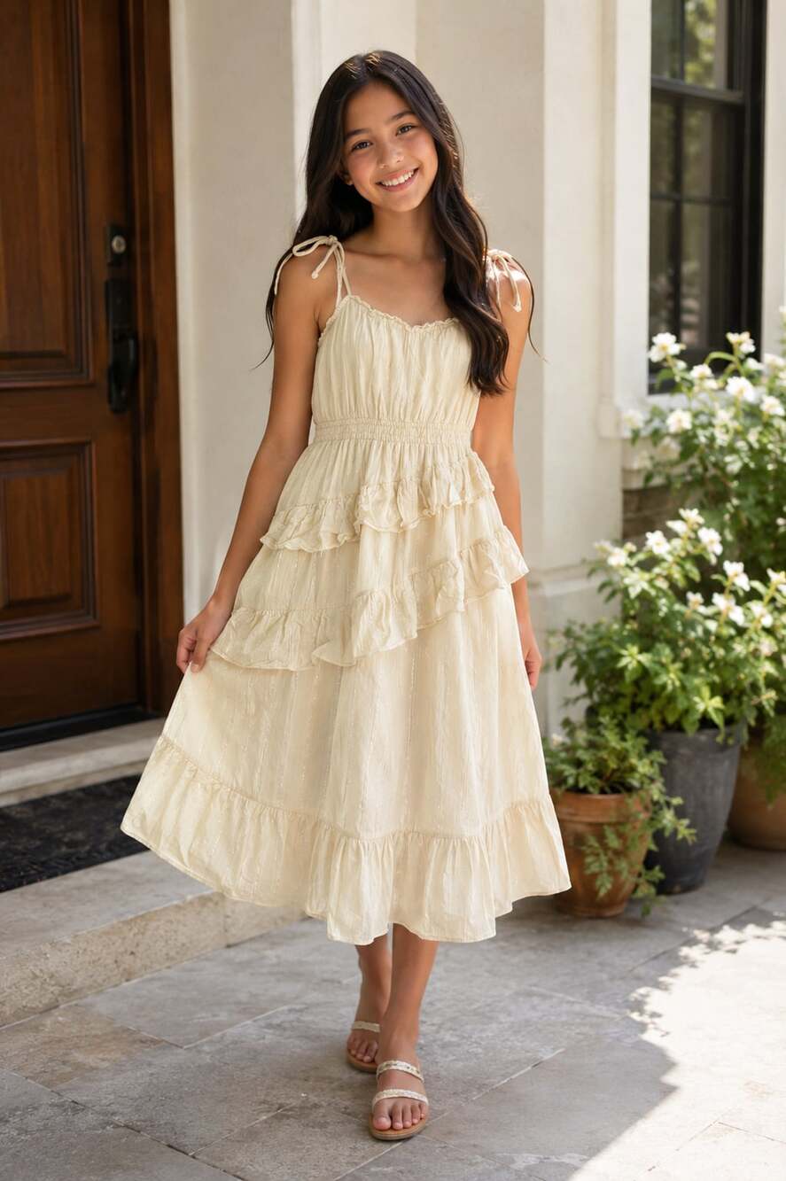 Cream Ruffle Tiered Cotton Mini Dress, Size Small